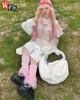 Harajuku da donna ragazza chiara rosa a maglia calzini da caldo gambe peloso y2k dolce lolita lussuoso peluche calzini calzini calze a gamba calze