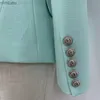 Damenanzüge Blazer High Street 2024 Klassische Barockdesignerjacke Frauen Metall Lion Knöpfe Doppelbauer strukturierte Blazer Mint Grün C240410