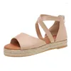 Sandals Women Summer Fashion Romanesque Woman Flats Straw Rope Woven Fish-mouth Platform Shoes Plus Size 41 42 43