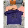 MM Family's New Full Nail Diamond Pullover Short Sleeve Sweater for Women's Towels Embroidered Letters Fashion Versatile Knitted Women