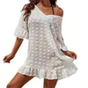 Womens swimwear chiffon cover up V-neck transparent shirt dress bikini T31Z