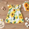 Girl's Dresses Baby Girl 100% Cotton Sunflower Print Flutter-sleeve Dress L47