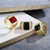 Vintage 14k Gold esculpido Padrão Red Stone Ring For Men Mulheres Moda Punk Garnet Ringue natural Jóias Presente de joias