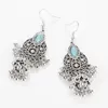 Ethnic Vintage Women's Square Jhumka Earrings Indian Jewelry Silver Color Tassel Dangling Earrings Turquoises Turkey Jewelry