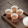 2pc/Set 40ml Japanese Style White Porcelain Sample Tea Cup Hand-painted Begonia Art Single Cup Household Kung Fu Teaware Set