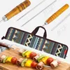 new 2024 7pcs/set Stainless Steel Barbecue Skewers Outdoor Portable BBQ Needle/Sticks Fork Set Wooden Handle Picnic Tools Stainless Steel