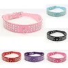 Personlig längd Suede Skin Juvelerade strass Pet Dog Collar Tre rader Sparkly Crystal Diamonds Studded Puppy Dog Collar