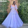 Urban Sexy Dresses Booma Lavender Fairy Long Prom Dresses For Graduation Short Puff Sleeves 3D Flower Evening Dresses A Line Formal Party Gowns 240410