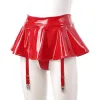 Women Adults Sexy Glossy Patent Leather Flared Skirt Clubs Dance Performance Invisible Zipper Flared A-Line Mini Skirts Clubwear