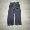 Jeans pour femmes y2k baggy jnco vintage noir billard graphique hip hop goth streetwear hommes femmes harajuku 2000 pantalon de jambe large