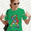 Kvinnors t-skjortor autismmedvetenhet skjorta kvinnor kläder unisex t-shirts stöder tshirt kort ärmkläder månad överdimensionerade tees