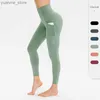 Yoga tenues hautes taies solides pantalons de yoga féminins solides de running sport leggings forme de fitness yoga poche hanche de gymnase de gymnase sport srunch y240410