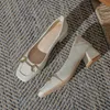 New top Luxury Designer High square toe white women fashionable middle heels soft soles thick heels and single shoes