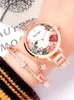 Wristwatches 3PCs Women's Fashion Flower Plant Round Steel Band Quartz Watch Diamond Star Bracelet Combination Set