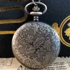 Pocket Watches Olive leaf pattern carved quartz pocket Vintage bronze Fob chain Roman numerals face round dial necklace Lucky timepiece Y240410