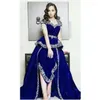 Sukienki imprezowe Sodigne Caftan Evening Sukienka 3 sztuki Karakou Algerien Appliques Gold Lace Syrenca Velvet Prom Suns Women Formal