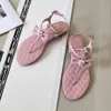 Lady Designer Sandals Fairy Flower Bow Flip-flops Summer Diamond Leather Round Toe Flat Sandals