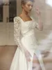 Vintage Square Collar 2 In 1 Mermaid Wedding Dress Stunning Beading Pearls Embroidery Lace Pleats Removable Satin Train Full Sleeves Trumpet Bridal Gowns
