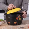 Keramisk gryta soppkanna litet blomma gult lock grytor kastrull matlagningsverktyg hushåll kök levererar stor matlagning kruka