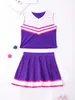 Kids Girls Cheerleadering Uniform Cheerleader Dance Costume V Neckline Striped Patchwork Crop Top with Elastic Waistband Skirt