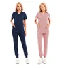 Women'S Two Piece Pants Womens Solid Color Spa Threaded Clinic Work Suits Tops Uni Scrub Pet Nursing Uniform Drop Delivery Apparel