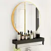 40/50/60/70 cm Frame métallique Round Miroir de bain de maquillage noir / doré avec étagère Miroir de vanité de toilette de salle de bain murale étagère