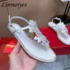 Sandals 2024 Flat Women Rhinestone Flower Runway Party Shoes Flip Flops Summer Holiday Beach Woman