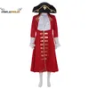 Film Pirates Jack Cosplay Kostüm Pirate Captain Red Trench Coat mit Hemdhutanzug Adult Halloween Cosplay Outfit