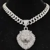 Naszyjniki wiszące mężczyzn Kobiety Hip Hop Lion Naszyjnik z kryształową łańcuchem kubańskiego 13 mm lodowany Bling Hiphop Animal Jewelry 230613