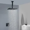 Black Square Rain Big Panel Shower Head Brass Built-in Shower Mixer Bathroom Wall & Ceiling Mounted Rainfall Shower Faucet Set