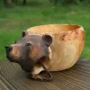 Nordic Creative Portable Kuksa Rubber Wooden Water Cup Hand Carved Animal Head Cup Juice Milk Tea Coffee Drinking Cup