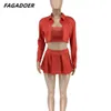 Fagadoer sexy y2k Solid Faltenröcke dreiteils Sets Frauen vestlong Ärmeln Crop Coats Super Mini Outfits Streetwear 240329