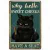 Funny Black Cat Vintage Tin Sign Remember to Wipe Metal Poster Cat Retro Plate Hello Sweet Cheeks Bathroom Decor for Bar Cafe