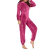Damen-Feste Farbe Plüsch Strampler Winter warm warmer Pyjamas Loose Long-Sleeve Reißverschluss Kapuze Home Trage Kleidung S/m/l/xl/2xl/3xl/3xl/4xl