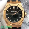 Grestest AP Wrist Watch Royal Oak Series 15500 ou mostrador preto com alça de borracha relógio de ouro 18k Máquinas automáticas de ouro rosa