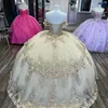 Champagne léger au large de l'épaule 3d fleurs 15 robe quinceanera 2024 robe de bal robes de coing robes princesse formelle robe