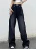 Женские джинсы бархатные штаны Винтажные черные широкие ноги Женские женские улицы Корейская модная мешковатые джинсовые брюки Гранж Y2K Леди Одежда