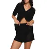 Tute da donna Hirigin 2pcs Outfit a maglia Solido Colore Short Short Down Shump Tops with Shorts Shuuchy Matching Loungewear set