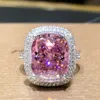 Anneaux de bande Hoyon Luxury Molybdenum Zircon Square Pink Princess Ring S925 Silver Womens Diamond Ring Engagement Rague de mariage Gift J240410