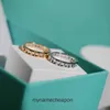 Top grade Designer rings for womens Tifancy V gold narrow true ring high quality CNC 18k rose gold back T-shaped full diamond couple ring Original 1:1 With Real Logo