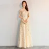 Party Dresses Sweet Memory Women Evening Dress O-Neck Sequined Gold Graduation Gown Girl Formal Prom