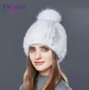 Profitez des femmes 039s Cap en fourrure Real Mink Fur Hat avec fourrure pom pom chapeaux de vison pour hiver de haute qualité épais femelle chaude beai9215822