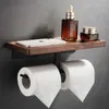 Porte-toilettes Porte-toilettes Dobtole Porte-toilette avec étagère en noyer noir pour toile de salle de bain Papier de papier toilettes monté sur tissu double rouleau noir 240410