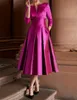 Элегантное вечернее платье Fuchsia 2024 Scoop 3/4 длины рукав длина чая, атласные женские, выпускные платья, обычаи
