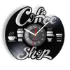 Coffee Shop Decorative Wall Clock Made Of Real Record Coffee Time Cafe House VIntage Vinyl Wall Watch Gift For Barista Chic Art