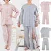 2 PCS / Set Hospital Top Pantal Set Cardigan Patient Top Pantal Top Tapon Faste To Wear Men Home Home Shirt Pantal