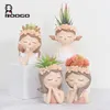 Roogo Femme Head Little Fairy Flowerpot Resin Succulent Planter Potter Beautiful Girl Desktop Statue Home and Garden Decor