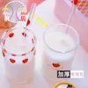 300 ml tasse en verre mignon de fraise avec paille créative transparente tasse d'eau étudiante lait à chaleur en verre résistant à la chaleur en verre tasse en verre