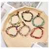 Anklets Natural Gravel Stone Anklet Double-Layer Retro Bell Hand Woven Beaded Foot Chain 6 Colors Drop Delivery Jewelry Dhedi