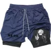 Аниме мужские шорты Summer Sportswear 2In1 Тренировочная фитнес -пробежек плавание плюс размер спорт S5XL 240410